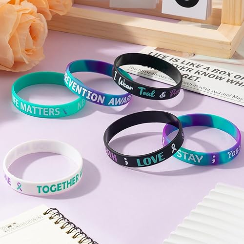Vista 6 de WATINC Juego de pulseras de silicona para concientización sobre el suicidio, piezas de concienciación sobre prevención del suicidio, cintas