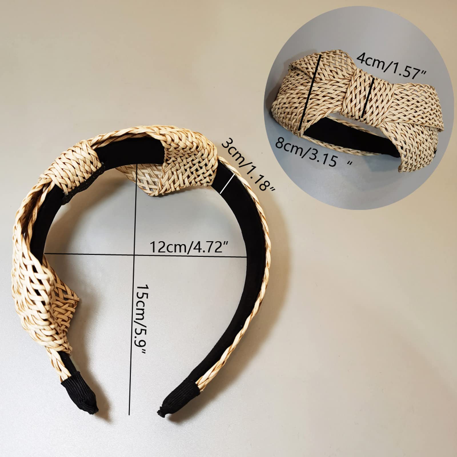 2 Pack Rattan Headbands with Bowknot, Comfy Brown White Head Bands, Boho Padded i-lan Set of 2 Rattan Headbands with Bowknot, Comfy White  main image 3