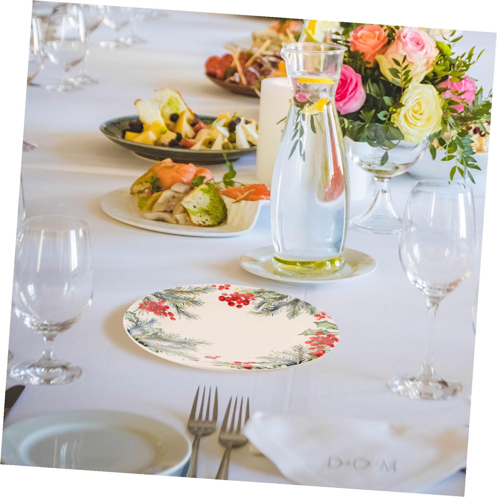 Mikikit Plato de Cerámica Grande de 27 CM Diseño Navideño de Hojas Borde Irregular y Textura Martillada Adecuado para Servir Aperitivos Ensaladas y Postres en Fiestas y Reuniones