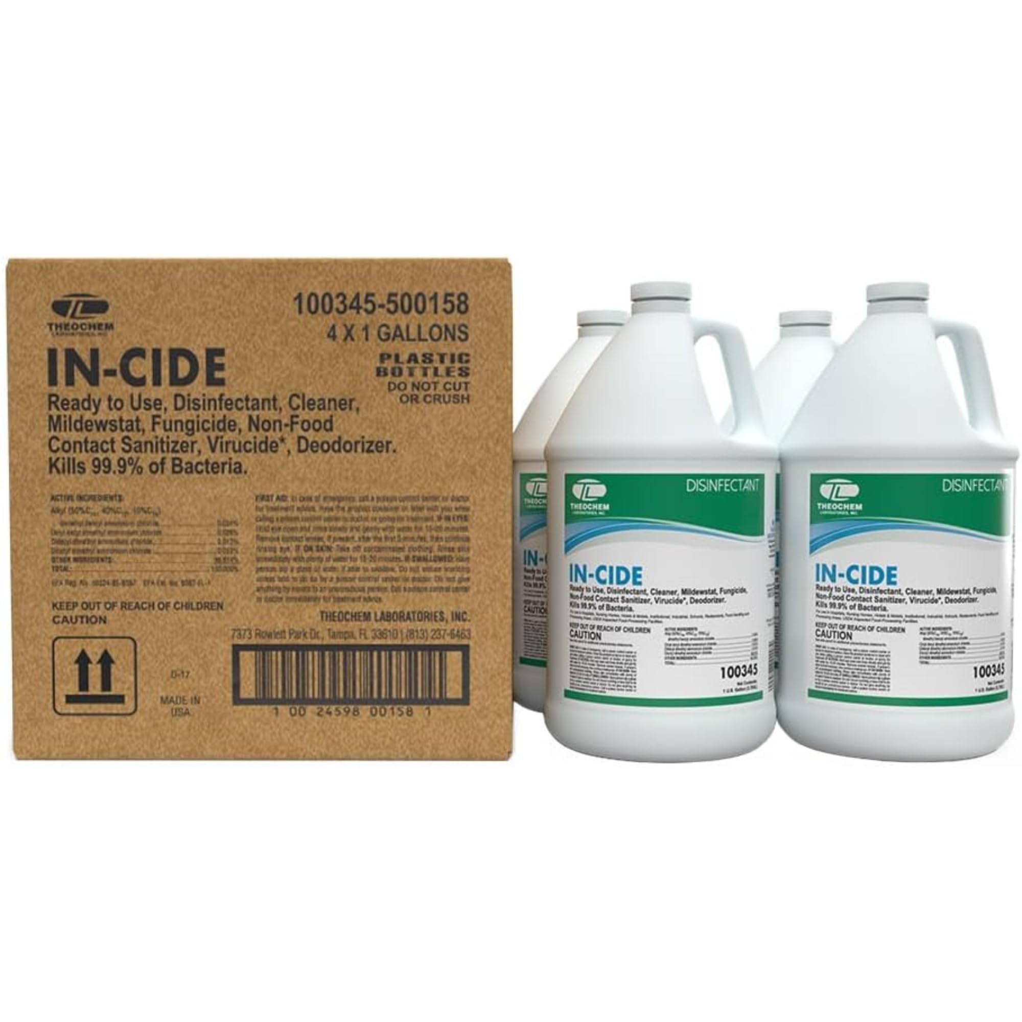 In-Cide EPA Hospital Grade Disinfectant, Ready-to-Use Multi-Surface Cleaner, Kills 99.9% Bacteria & Viruses, Commercial & Home Use, Fresh Scent, 1 Gallon (4-Pack)