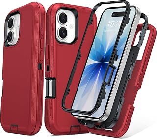 TOPAUX for iPhone 17 Case Heavy Duty Full Body Drop Protection Multi-Layer Impact Resistant Flexible Soft Skin Anti-Shock Protective Hard Shell Hybrid TPU Bumper with Port Cover for iPhone 17 Red