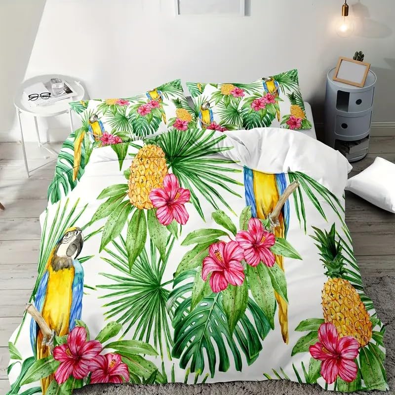 Housse de couette 140x200 perroquet parure de lit animal douce avec fermeture éclair