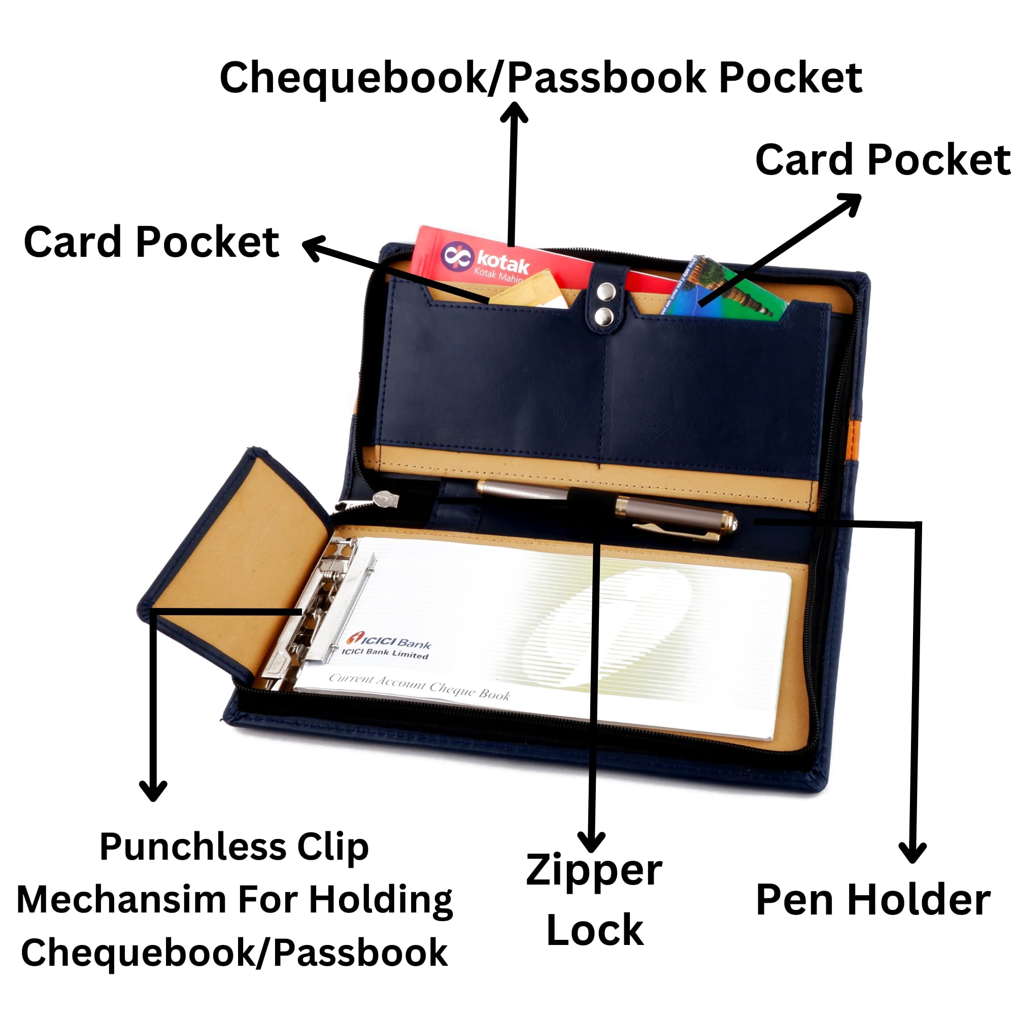 Fastidious Leatherette Expanding Multi-Compartment Cheque Book Holder for Cheque, Pass Book, Cards & Documents - Personal & Office Use (Blue) 1