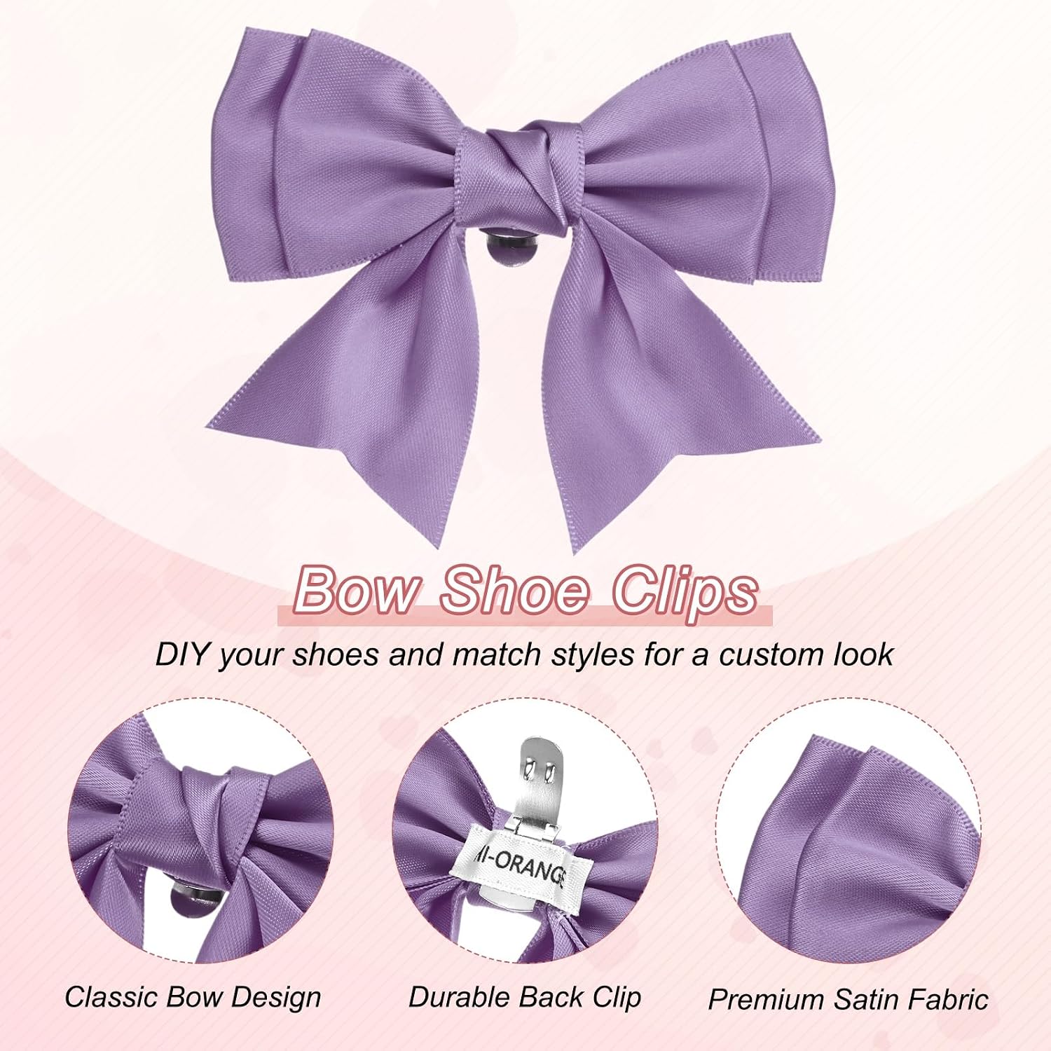 M METERXITY 2-Pack Bow Shoe Clips, Satin Elegant Detachable Shoe Buckle Cute Bowknot Shoes Clip Removable for Women/DIY Decor/Wedding image 2