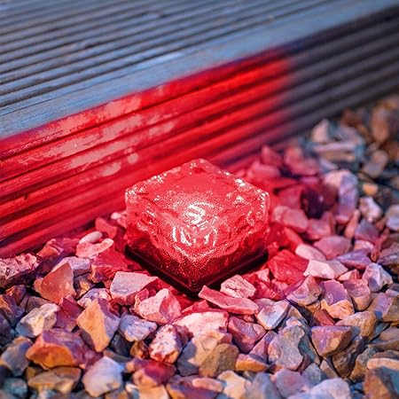 Epyz Solar Glass Brick Light - Solar Ice Cube LED Light Crystal Brick Stone Lamp Garden Courtyard Pathway Patio Pool, Decorative Christmas Festives Ice Rock Cube Lights (Pack of 4, Red)