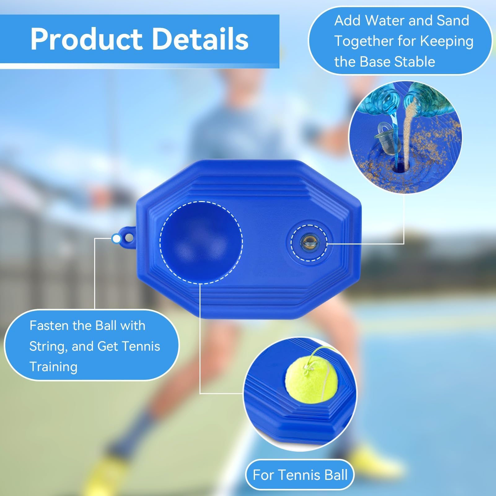 HERCHR Allenatore di Tennis Rimbalzo, Tennis Trainer Base Dispositivo di Allenamento per Tennis Ball Rebounder Attrezzatura da Tennis Portatile Auto-Pratica per Allenamento di Tennis