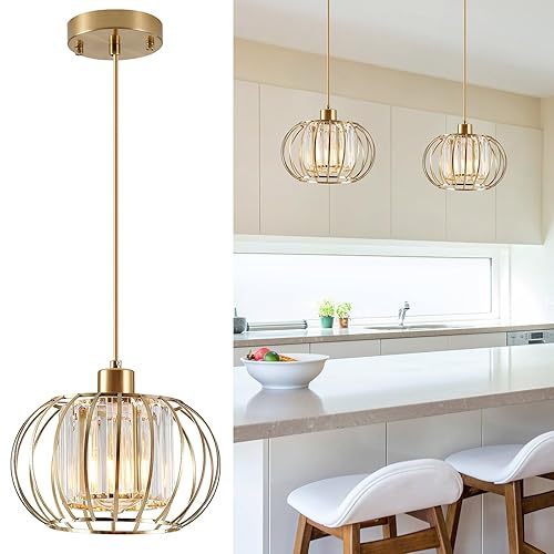 XSDeTu Gold Pendant Light Fixture, Modern Crystal Pendant Lights Kitchen