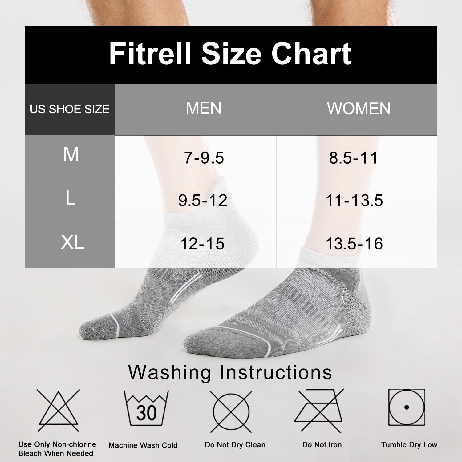 FITRELL Men's 6 Pack Ankle Running Socks Low Cut Cushioned Athletic Sports Socks 7-9/9-12/12-15 - Image 2