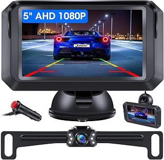 【5" AHD 1080P】 Back Up Camera for Cars Back Up Camera Systems for Truck Backup Camera with Monitor 6 LEDs Night Vision 5 Guide Lines 140° Wide Angle IP68 Reverse Camera Rear View Camera for Vehicle