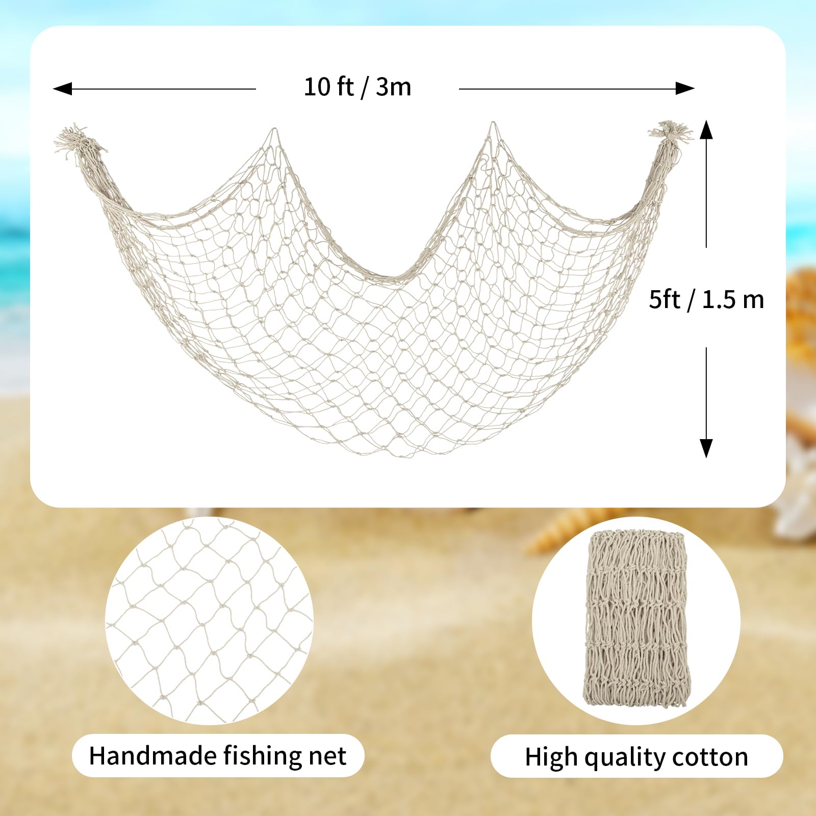 Decorative Fishing Net 5x10 ft,YuanDe 2 Pack Large Beige Picture Fish Net, Wall Photo Hanging Fishnet for Nautical Mermaid Pirate Ocean Themed Hawaii Beach Under The Sea Party Decorations