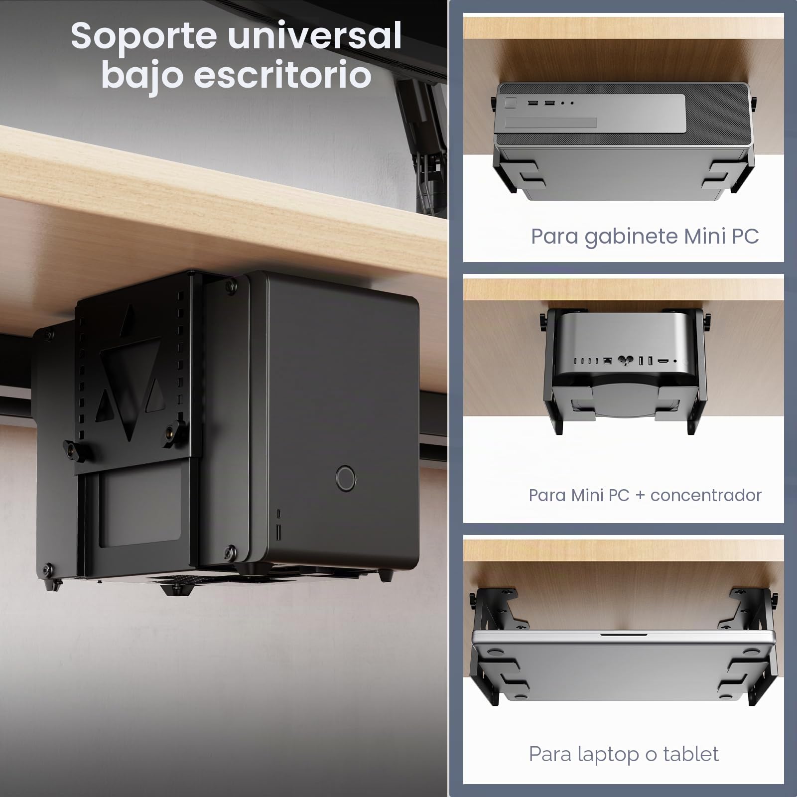 PUTORSEN Soporte de PC Mini/NAS Bajo el Escritorio, Soporte de PC Bajo el Escritorio Ajustable en Altura y Anchura