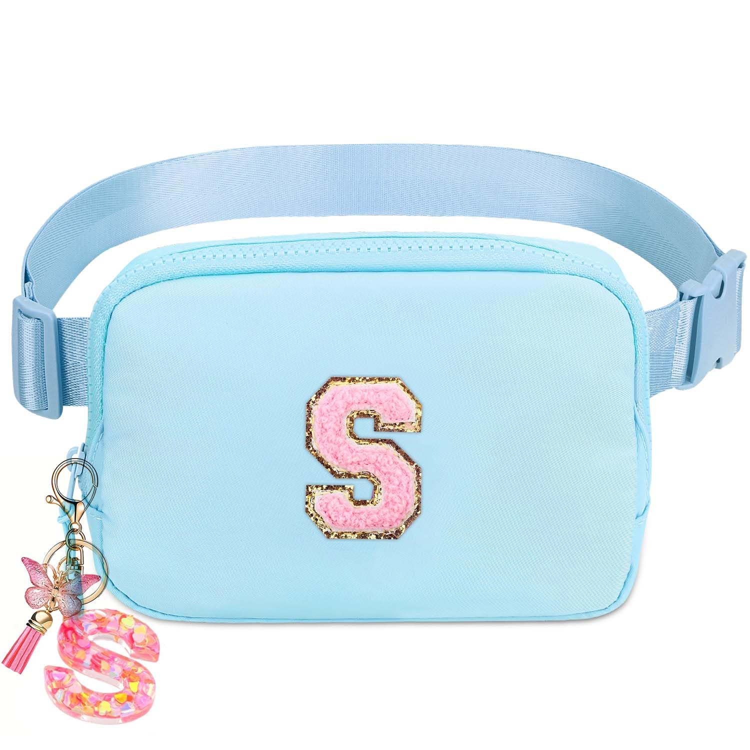 Birthday Gifts for Teenager Girls Kids - Personalized Belt Bag for Girls Women Fashion Waist Packs Trendy Travel Fanny Pack Crossbody Bags with with Initial Letter Patch Cute Stuff Lavender Blue S