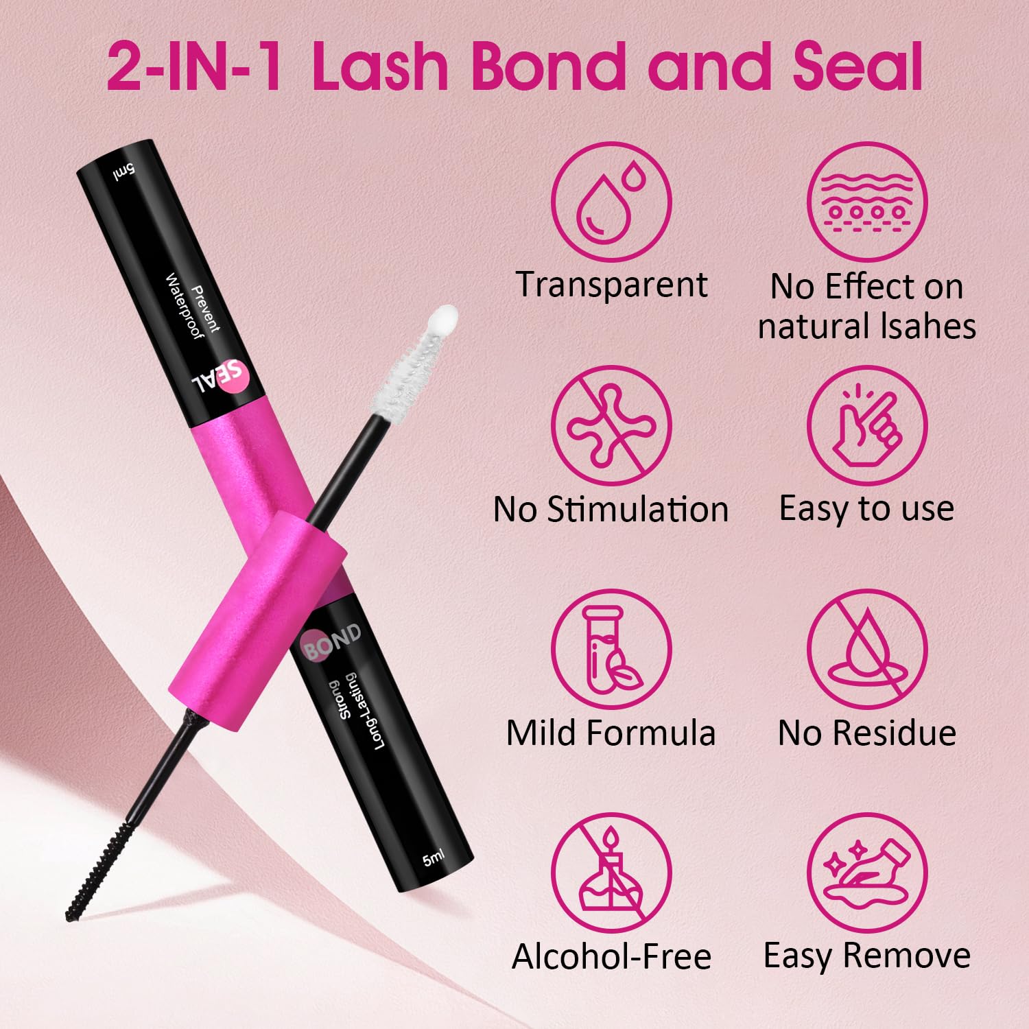 Lash Bond and Seal Waterproof for 72 Hours, Lash Cluster Glue Long Lasting 2-in-1 Lash Glue for Eyelash Clusters - 5ml+5ml