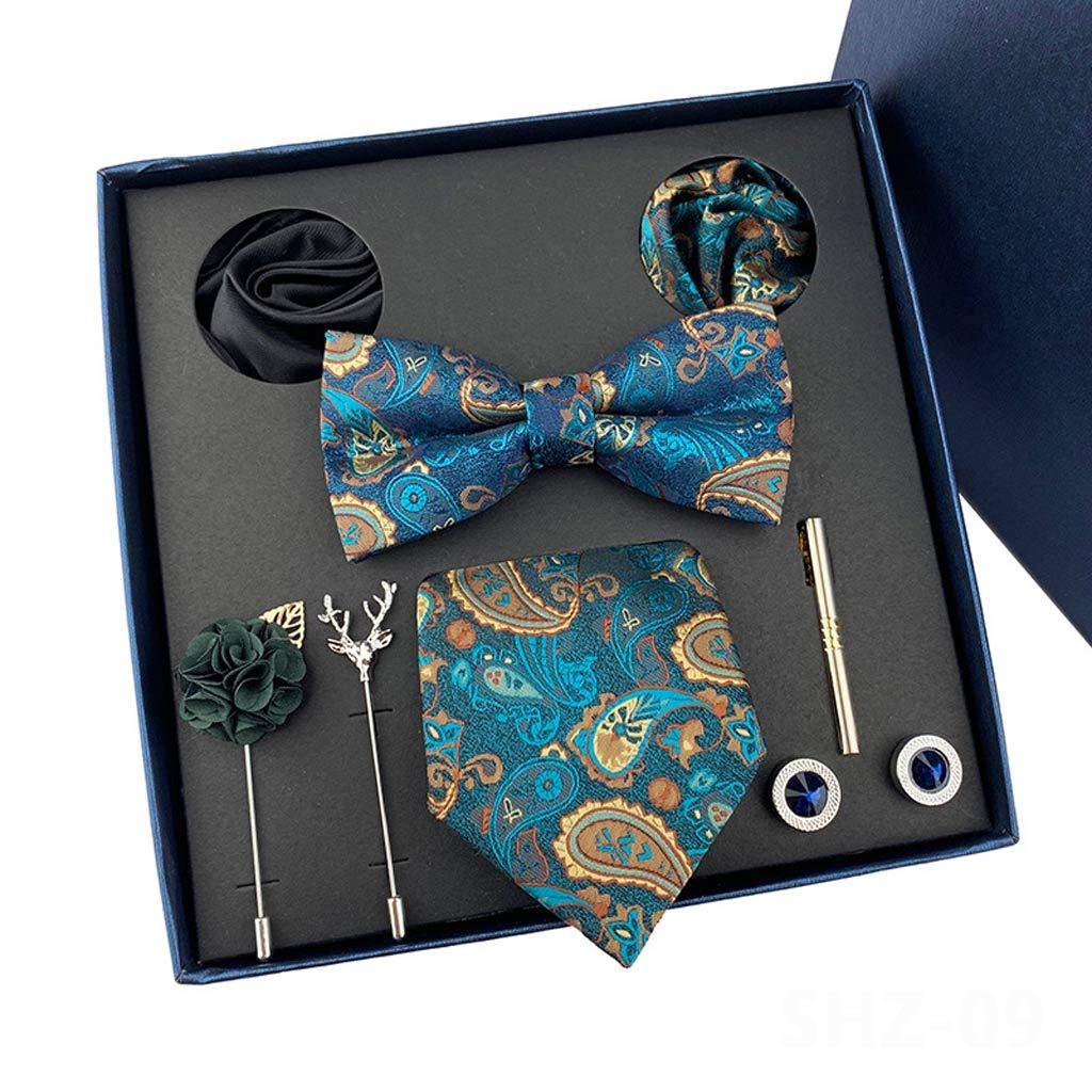 Business-Krawatten, Seiden-Herren-Set mit Schleife und Clip-Nadel, Taschentuch-Manschetten