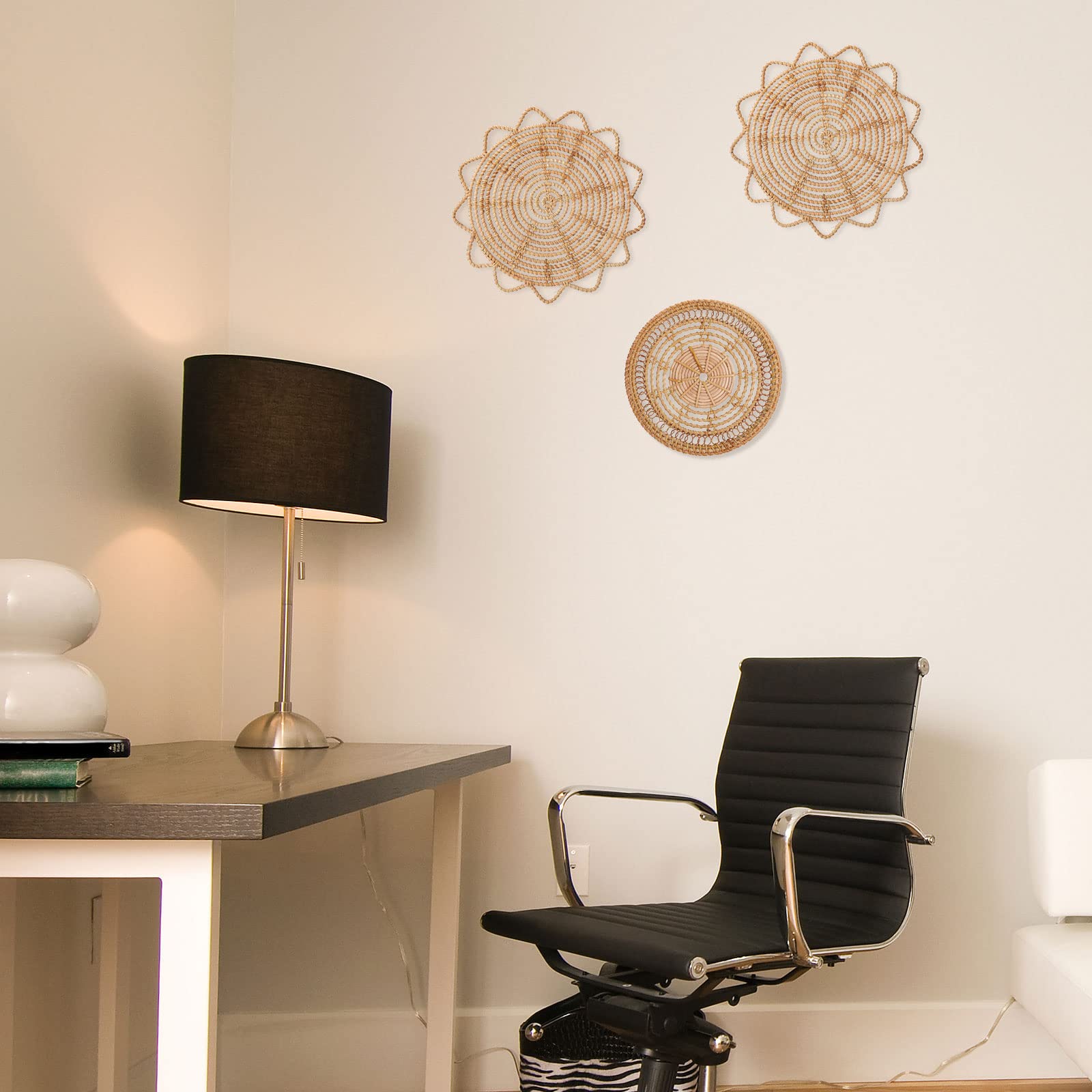 3er Set Handgefertigte Hängekörbe - Gewebte Rundkörbe Für Wanddekoration