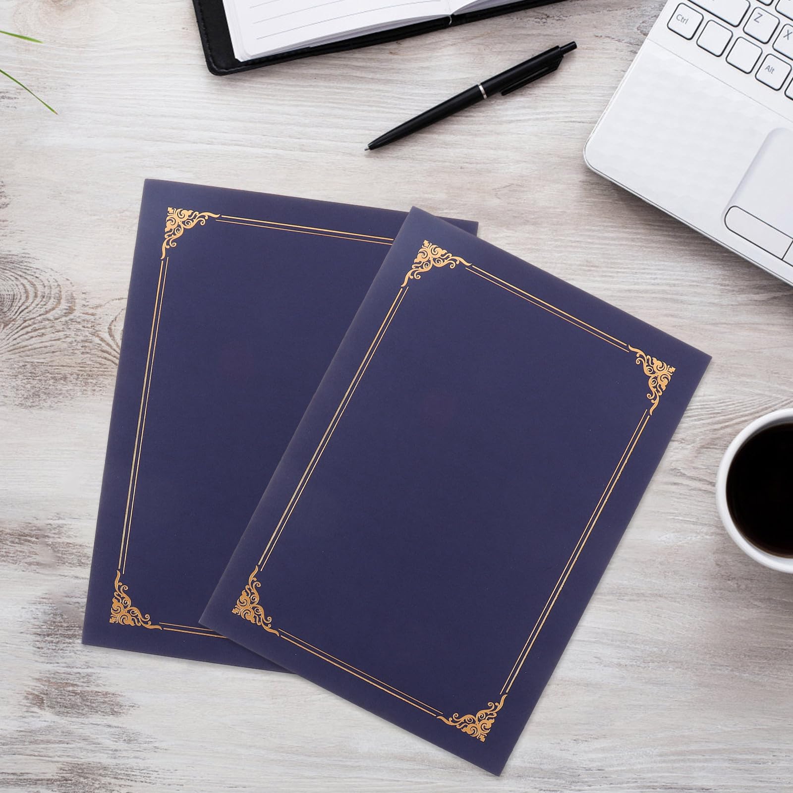 ABOOFAN Lot de 10 Couvertures de Certificat de Récompense Bordure Dorée, Papier Léger Bleu, Étui Protecteur pour Diplômes et Documents Officiels, Adapté Usage Bureau et Maison, Protecteur