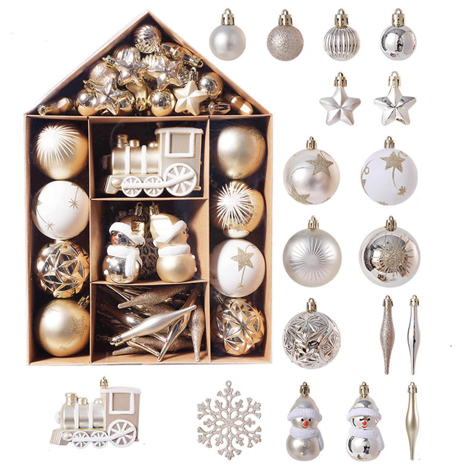 Boules de Noël pour décoration de sapin lot de 70 pièces blanc doré