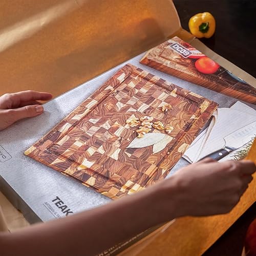 Miniatura 7 de Juego de 2 tablas de cortar de madera grandes de tamaño 1,5 x 18 x 24 pulgadas y 1,5 x 15 x 20 pulgadas, larga duración, súper resistencia a la