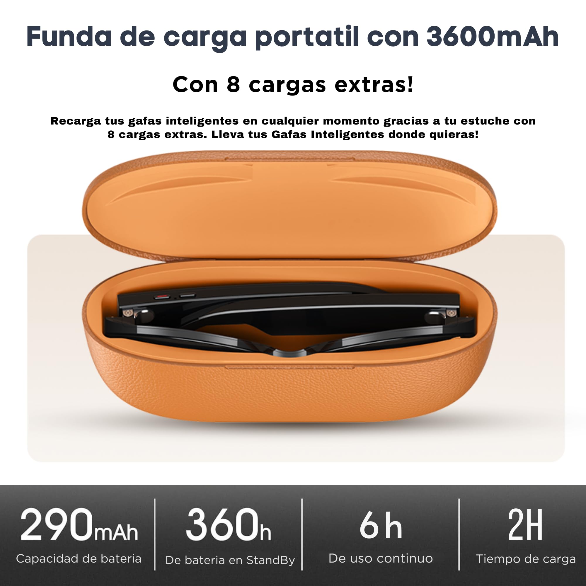 SMARTIA - Gafas inteligentes con cámara, Funda de Carga Portátil, Gafas de sol bluetooth, Manos libres con IA integrada por Voz, APP incluida en español, Smart glasses y Traductor 20 idiomas, 33 MP 4K