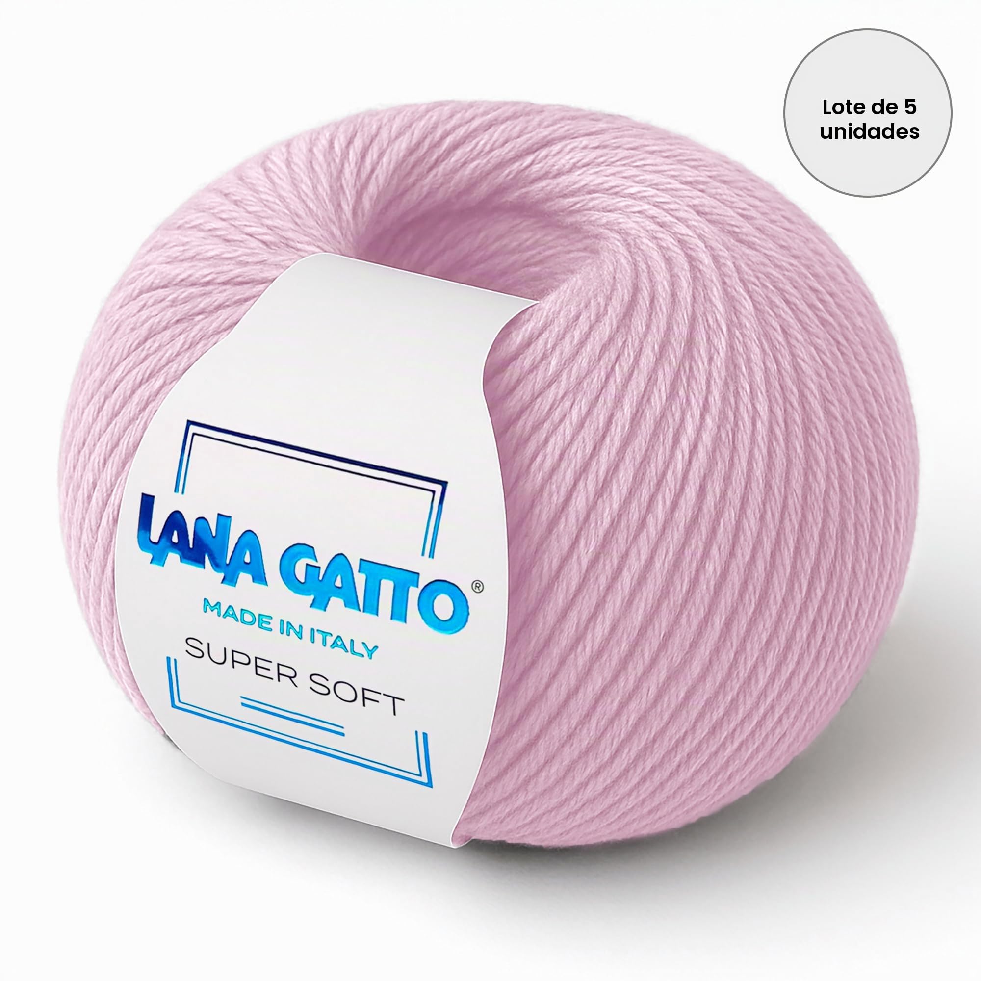 Ovillos para tricotar, 100% Pura Lana Virgen Merino Extrafina de Lana Gatto, Made in Italy. Línea Super Soft, 250 g. 625 mt, (Rosa, 5)