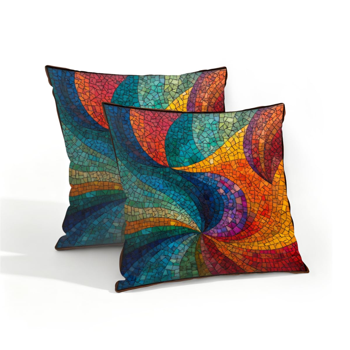 Outdoor Pillow Covers Waterproof Pillowcases 16x16in Set of 2 Abstract Stained Glass Mosaic Decorative Throw Cushion Case for Couch Sofa Garden Patio Furniture