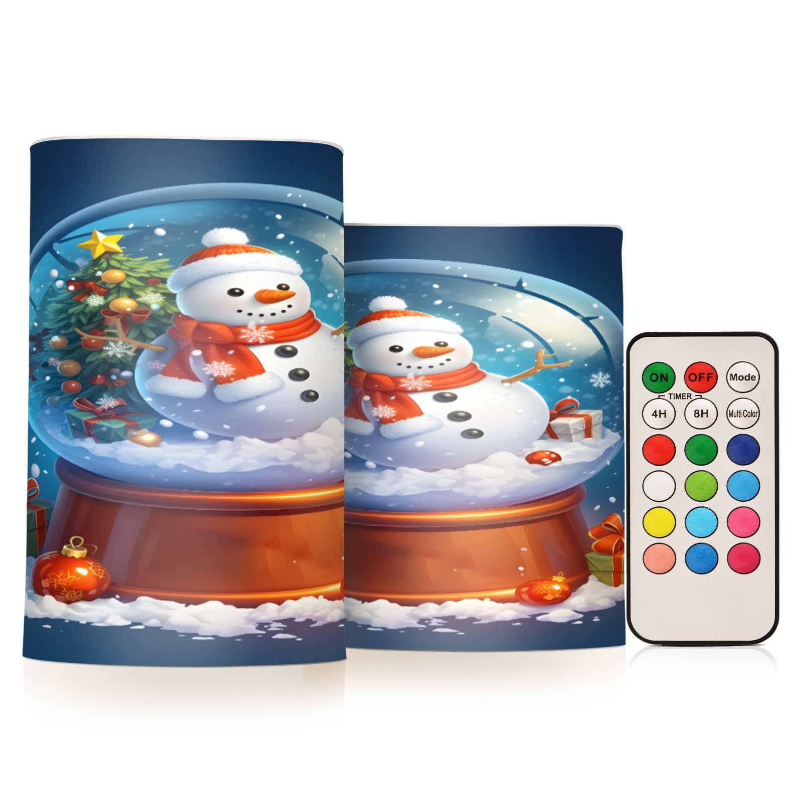 Flickering Flameless Candles Christmas Snowman in Ball LED Candles with Remote Timer Set of 2 Battery Operated Candle Home Decoration