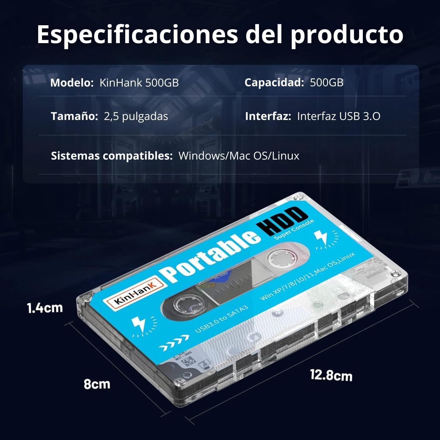 Kinhank - Disco Duro Externo portátil 500 GB HDD Integrado con +111.000 Juegos, Sistema Batocera 33 con más de 80 emuladores clásicos y AAA, soporta Windows y MacOS - SVP Game (500 GB + 2 Mandos BT)