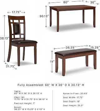 Signature Design by Ashley Bennox 6 Piece Dining Set with Upholstered Bench, Table & 4 Upholstered Chairs, Seats 6, Wood, Brown
