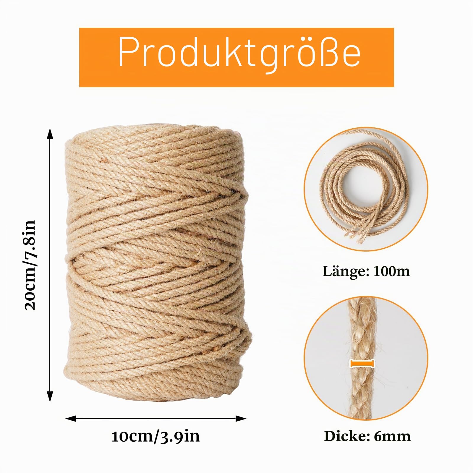 100m Sisalseil für Kratzbaum 6mm, Juteschnur, Kratzbaum Seil, Natur Sisal Seil für Katzen, Kratzseil, Haushalt, Garten, DIY, Dekoration