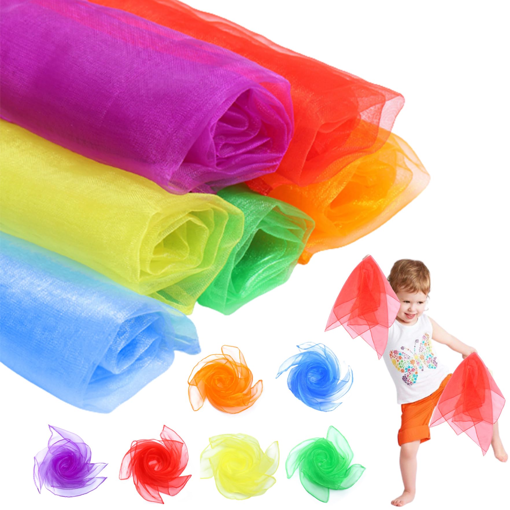 Pañuelos de seda coloridos suaves lavables juguete sensorial cuadrado para niños bufanda