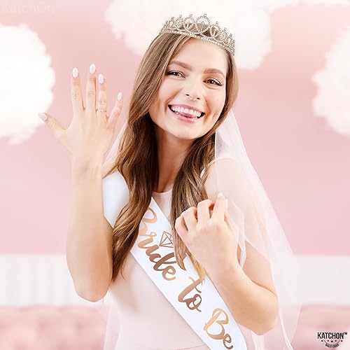 Miniatura 6 de KatchOn, Decoraciones de despedida de soltera de oro rosa  Paquete de 3  Banda y corona de novia para ser, decoraciones de novia futura  Banda y