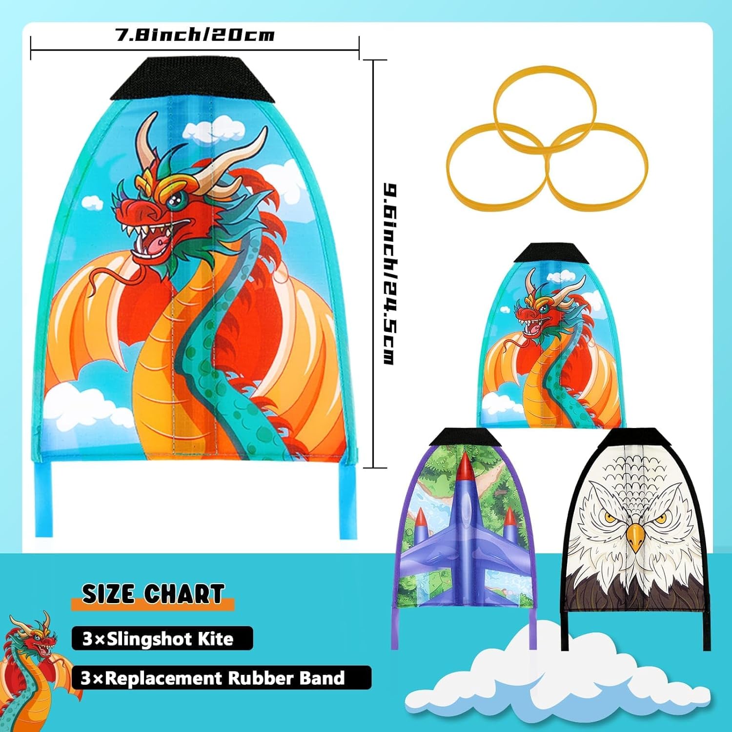 3 Pcs Mini Slingshot Kites - Thumb Ejection Kite Beach Toys Gift for Kids Teens Age 4-18 Years Old Easy to Fly Waterproof Stringless Beach Kite Small Funny Outdoor Sports Toy Dinosaur Rocket Style