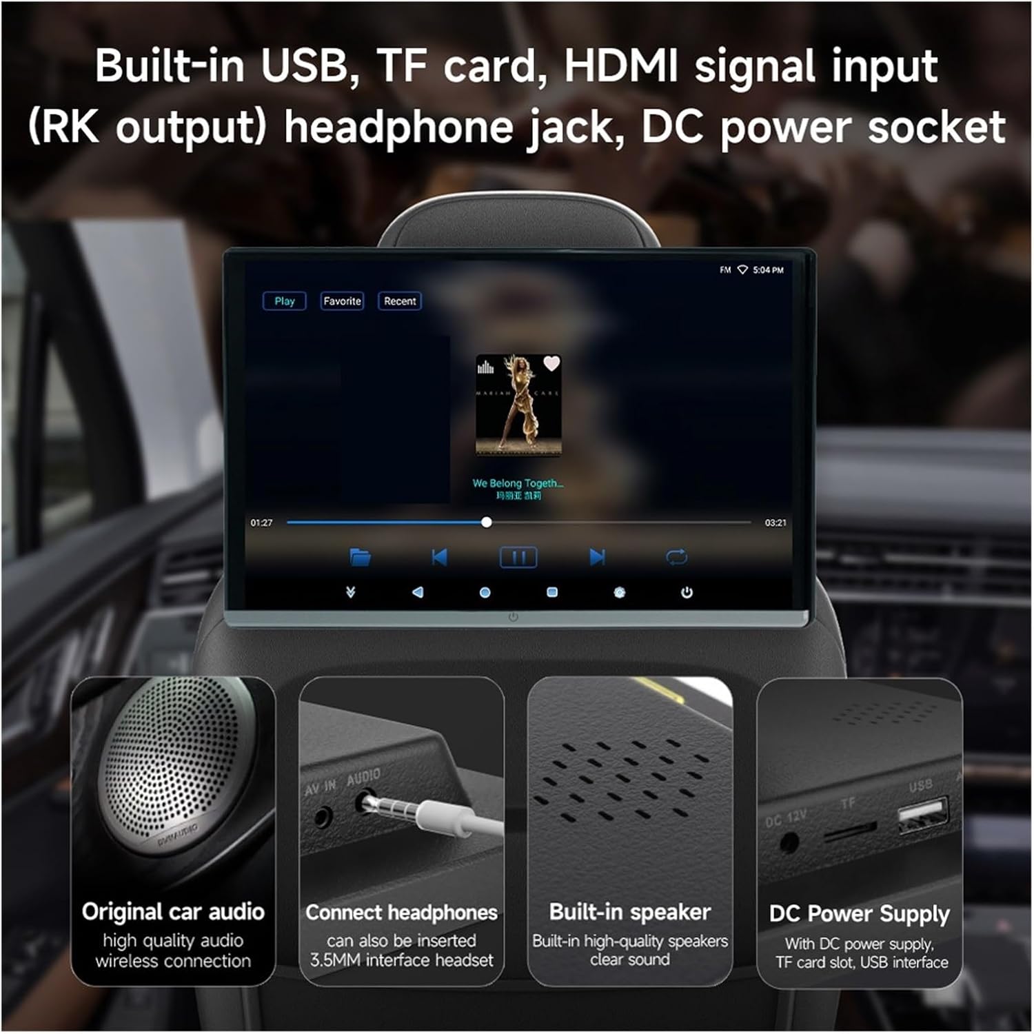 13.3/14" 2G+32G/4G+64G/8G+128G Car Headrest Monitor Display IPS Touch Screen for Car Rear Seat Playe (14 Inch 2g) (14 Inch 2g)