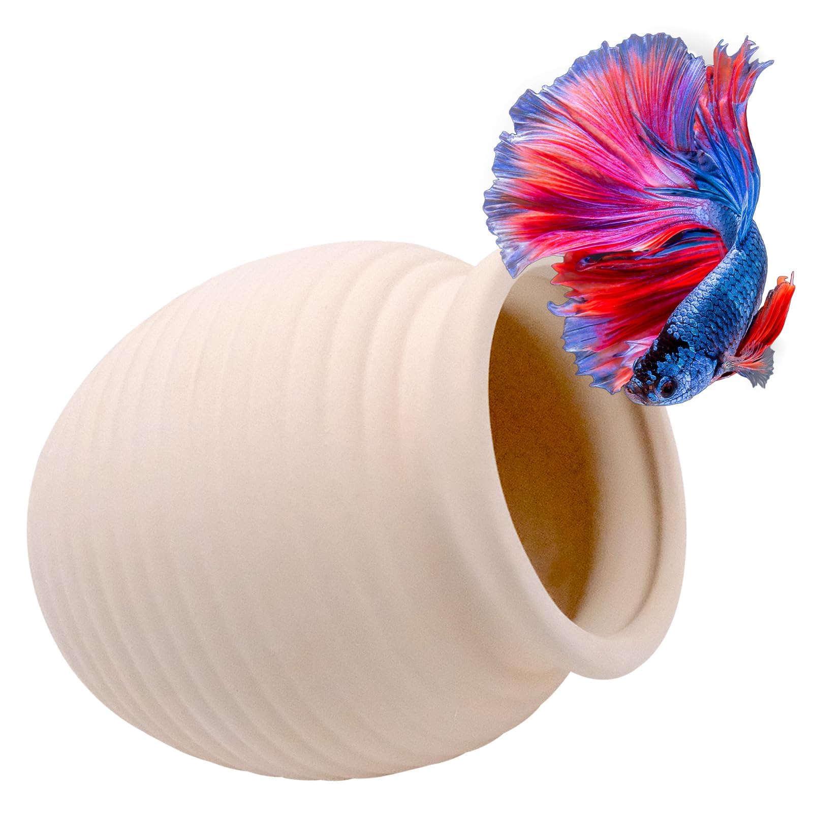 Zatixbu Beige Fish Tank Decorations, Aquarium Ornaments Pot Shaped Toys Ceramic Hideout Stone