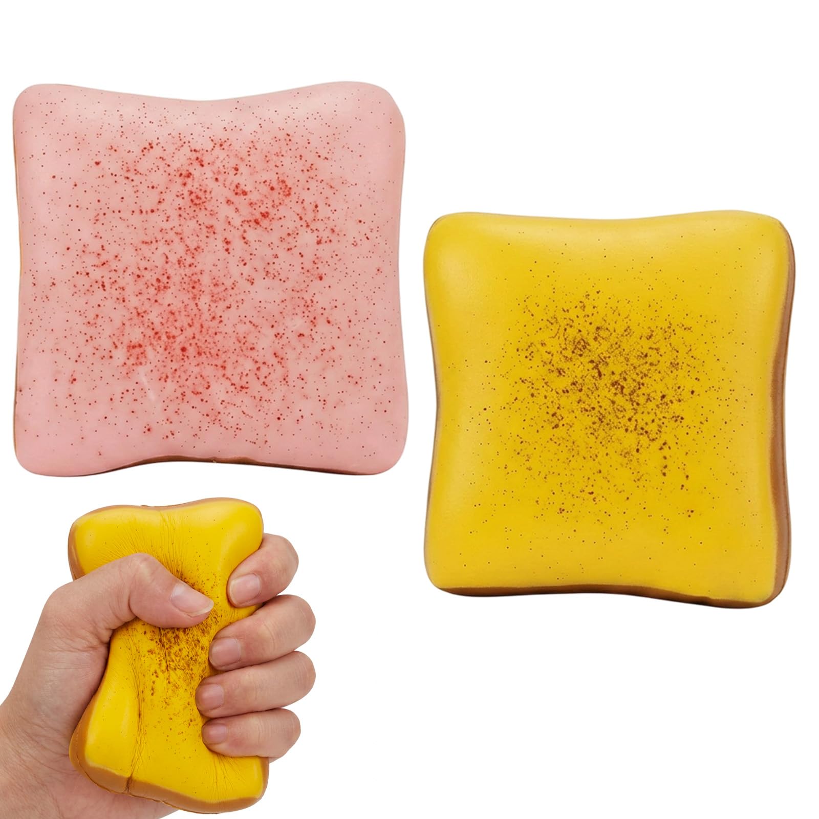 Toast Squishy, 2PCS Bread Squishy Set in Strawberry and Honey, Squishy Toast for Stress Relief and Office Desk Relaxation, Fun Party Favors and Collectibles, 10x4 cm
