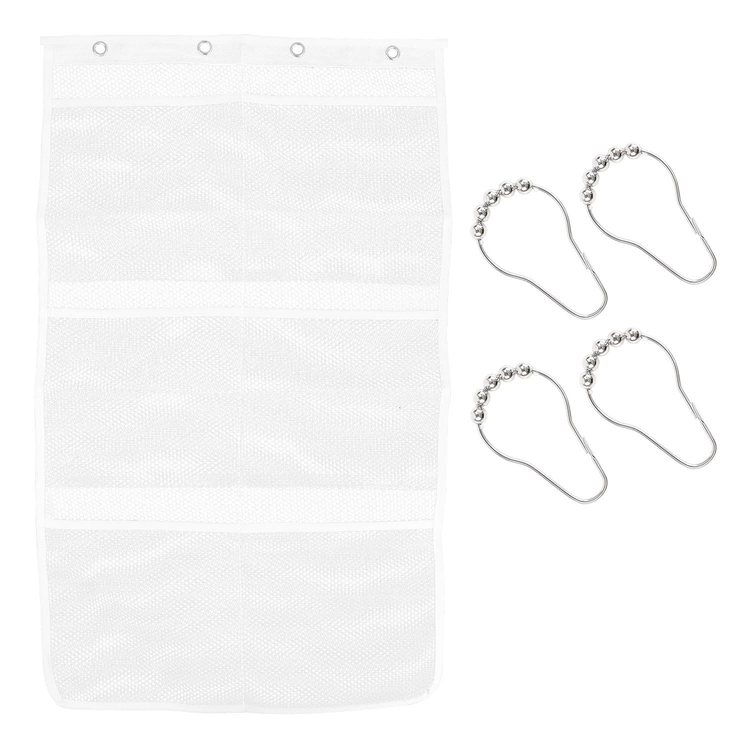 yuntop Organizador de ducha, organizador de ducha de malla de 23.6 x 13 pulgadas con 4 ganchos de metal, 6 bolsillos organizador c