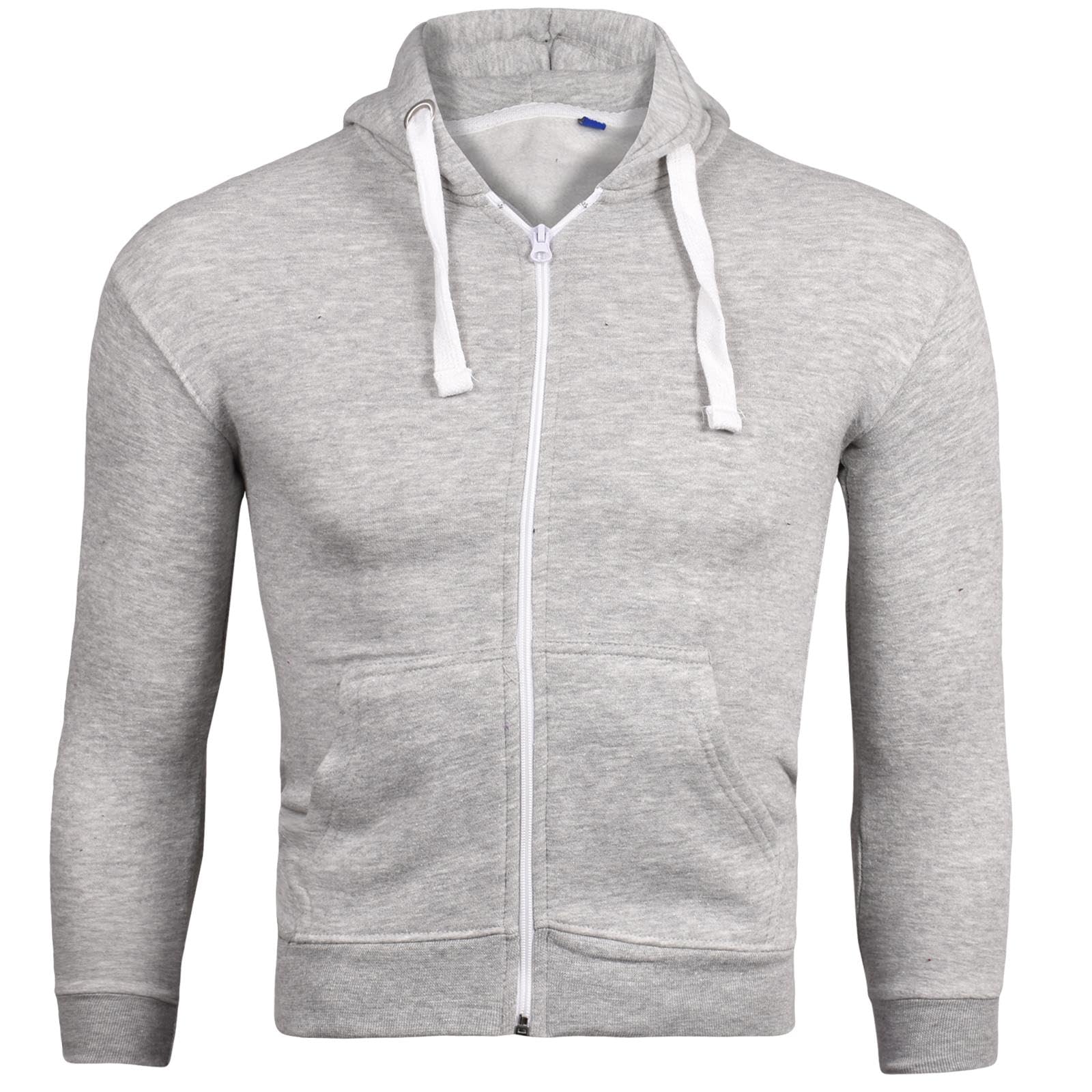 True Face Kids Fleece Zip Up Hoodie Hoodies for Boys and Girls, Casual Hoody Comfy Zipper Jackets for Children Plain Hooded Sweatshirt PE School Jumper (Grey - White Cord,7-8 Years)