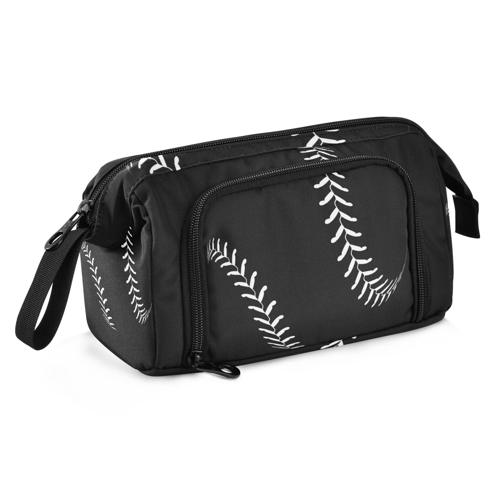 Fisyme Baseball Ball Lace Black Pencil Case Large Capacity Pen Bags Box Big Makeup Pouch Organizer