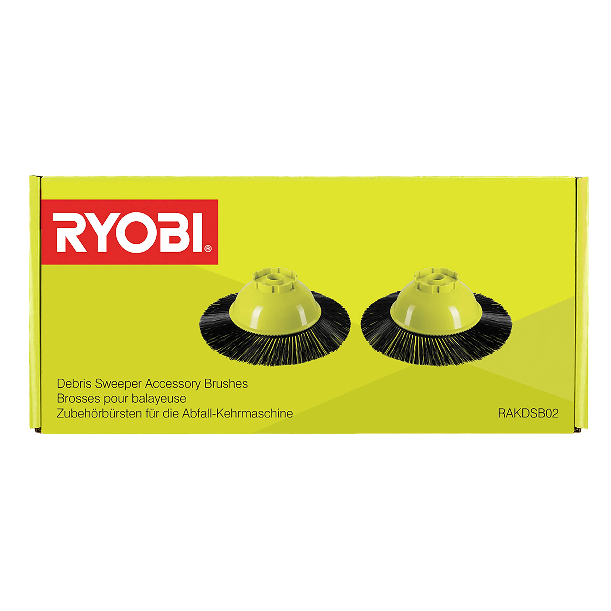 Ryobi Kabellos Akku-Kehrmaschine (18 V, Kehrbreite 53 cm, Kickschalter, Auffangbehälter 17 l, ohne Akku) R18SW3, Grün & RAKDSB02 Ersatzbürsten, 2 Stück