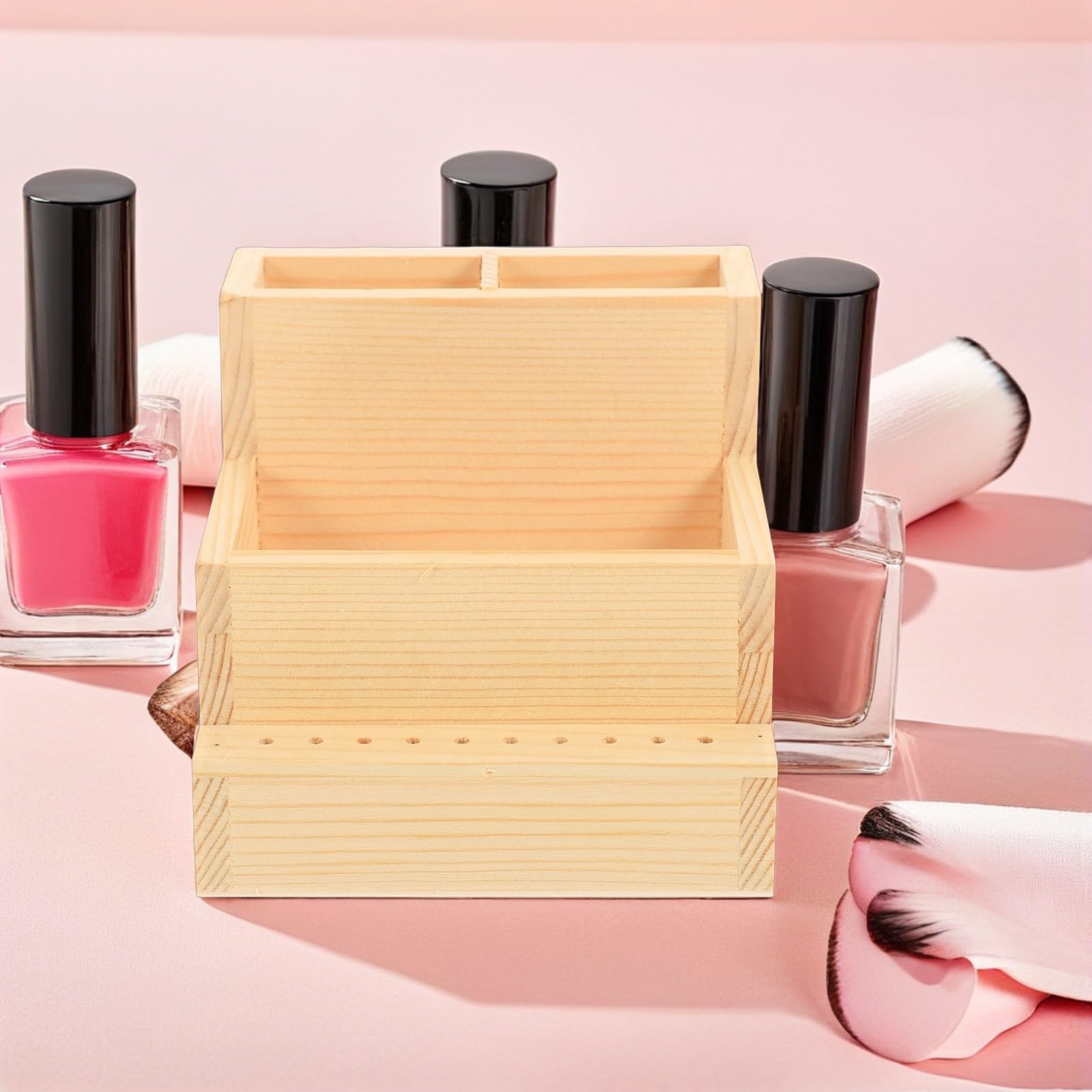 Porta Punte per Trapano Unghie in Legno Doppio Strato Custodia Portaoggetti Compatta per Manicure Professionale Organizer Salvaspazio per Accessori e Strumenti da Salone di