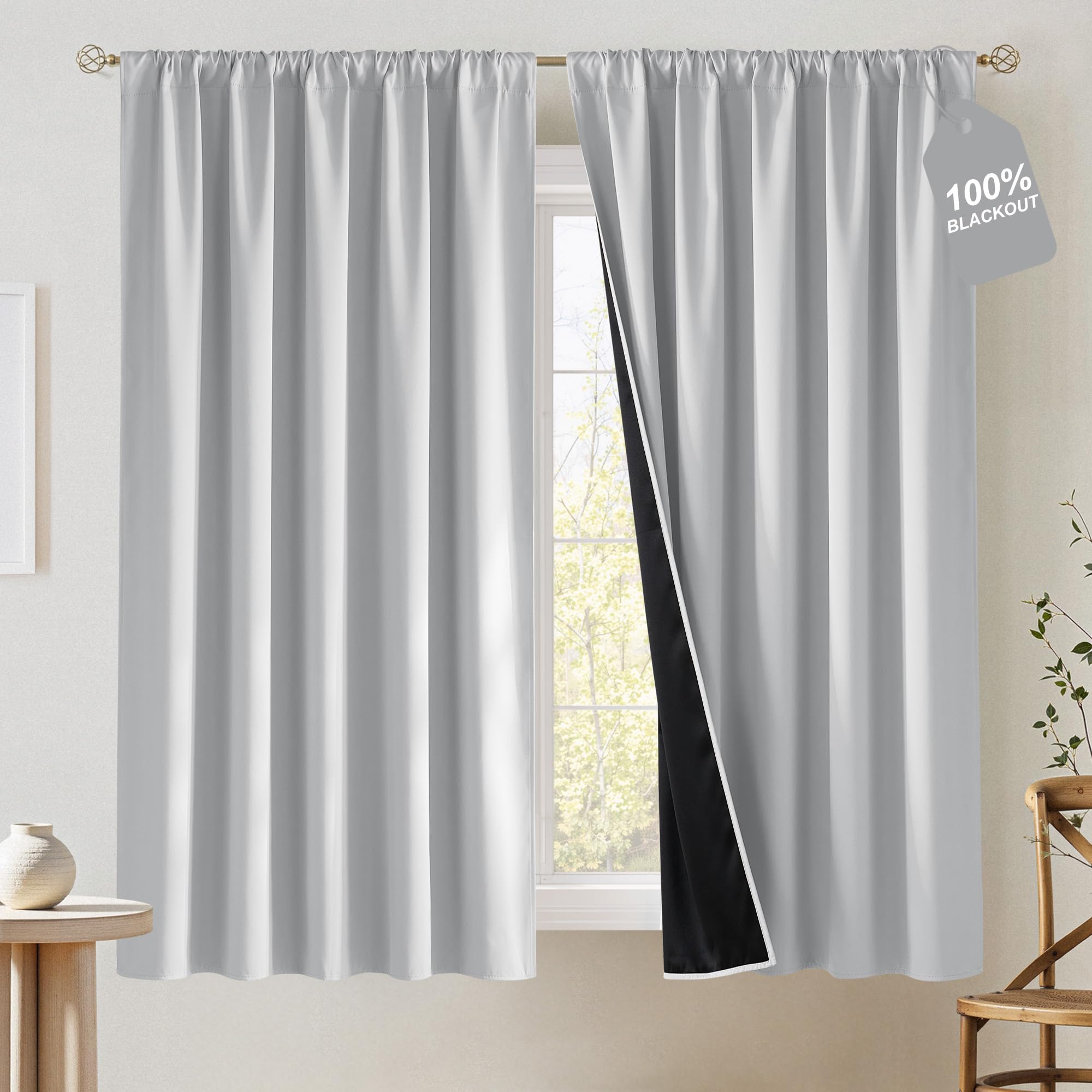 NICETOWN Greyish White 100% Blackout 63' Curtains
