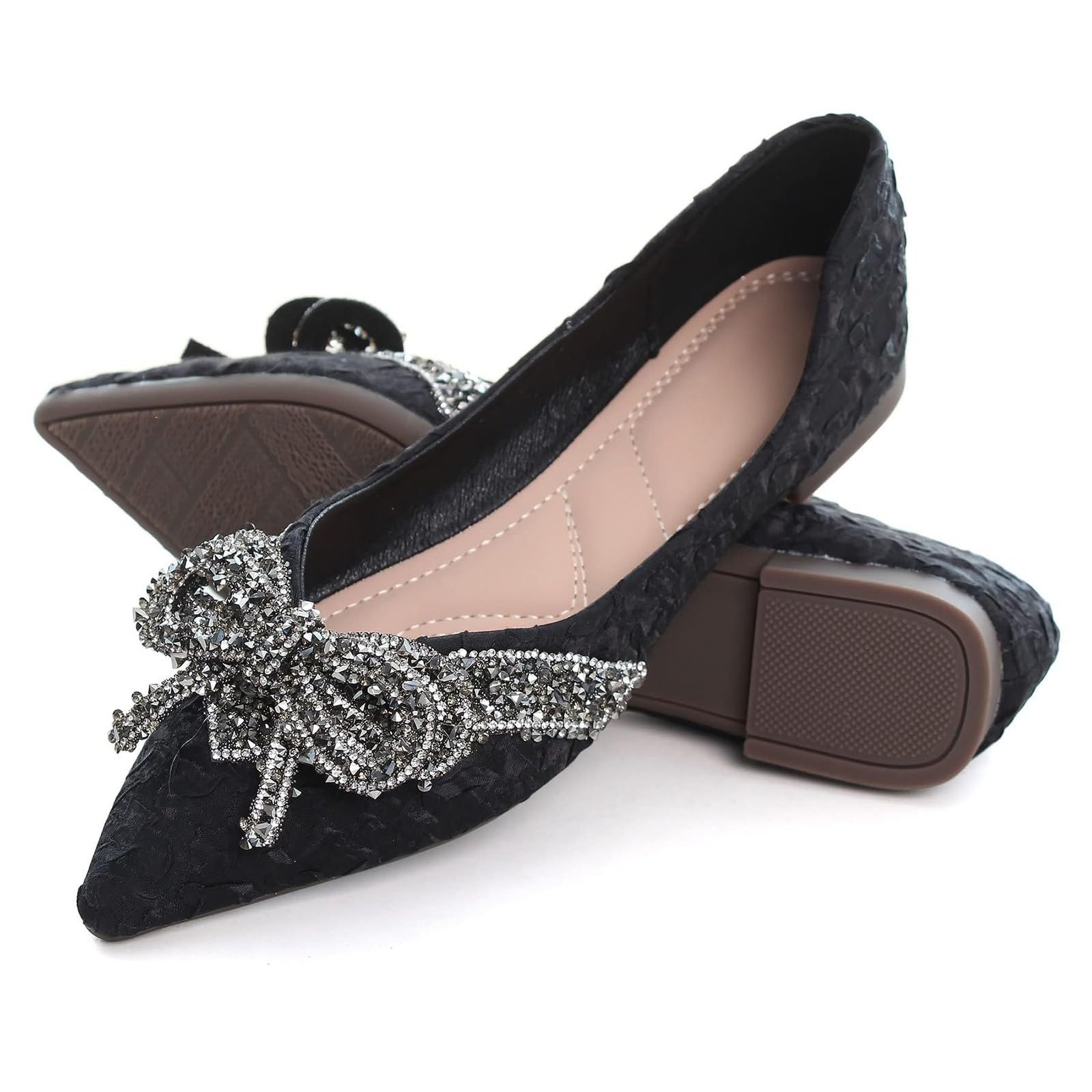 Ballerine da donna eleganti con paillettes, scarpe da balletto piatte con fiocco, punta in pizzo, scarpe da sposa per matrimonio, comode
