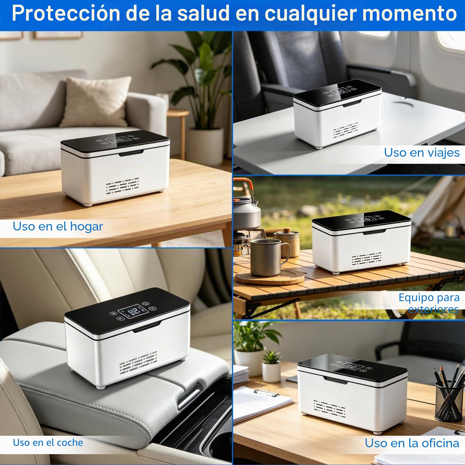 Nevera portátil de insulina, 2 – 8 °C, refrigerador de medicina con batería de 2 x 10200 mAh y bolsa de transporte, advertencia inteligente de batería, bolsa de insulina para casa, coche y