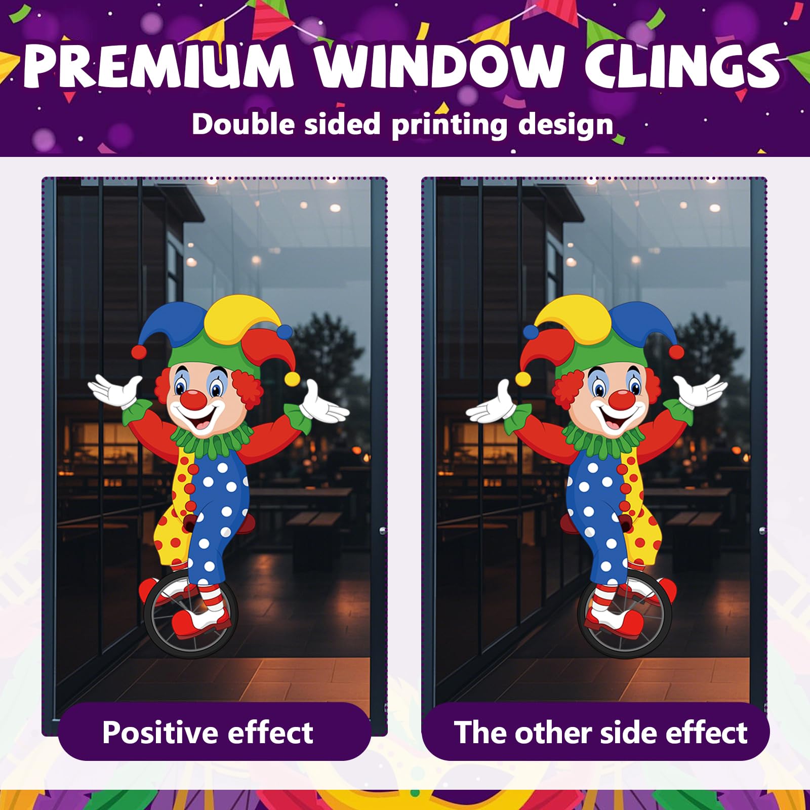 9 Fensterbilder Karneval – Clown-Motive, Selbstklebend, 30x20 Cm – Für Fasching, Party & Halloween