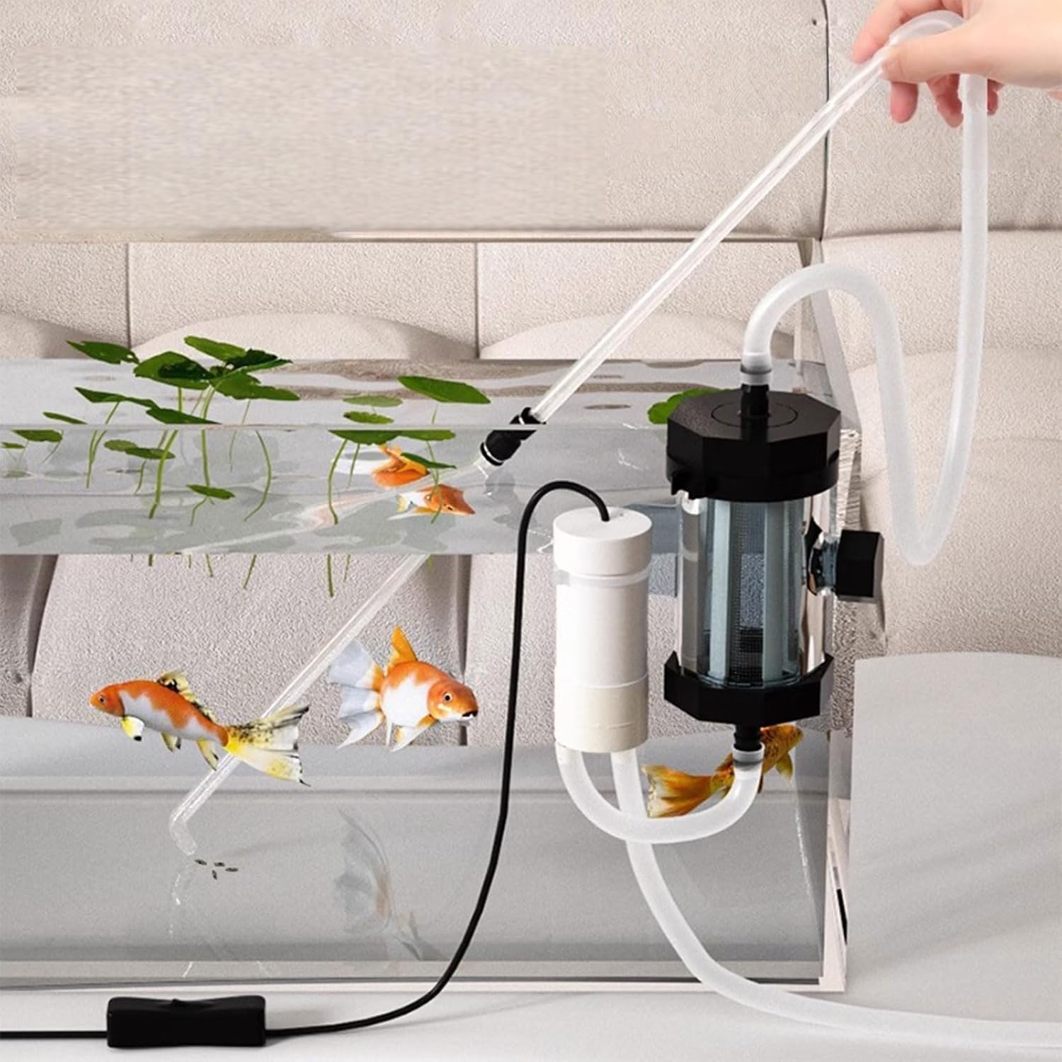 Guangyu Kit Eléctrico de Limpieza para Acuario – Sifón Aspirador USB con Diseño de Sifón, Herramienta para Cambio Rápido de Agua y Limpieza de Grava, Ideal para Agua Dulce y Marina (2 Metros)
