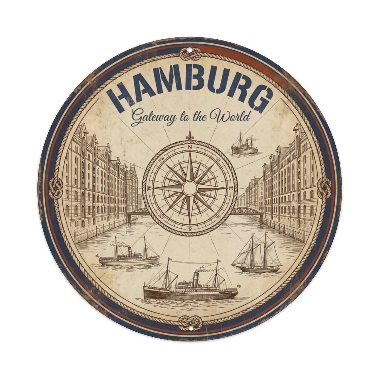Fqnyr Style Vintage Travel Hamburg Port Germany Metal Tin Sign