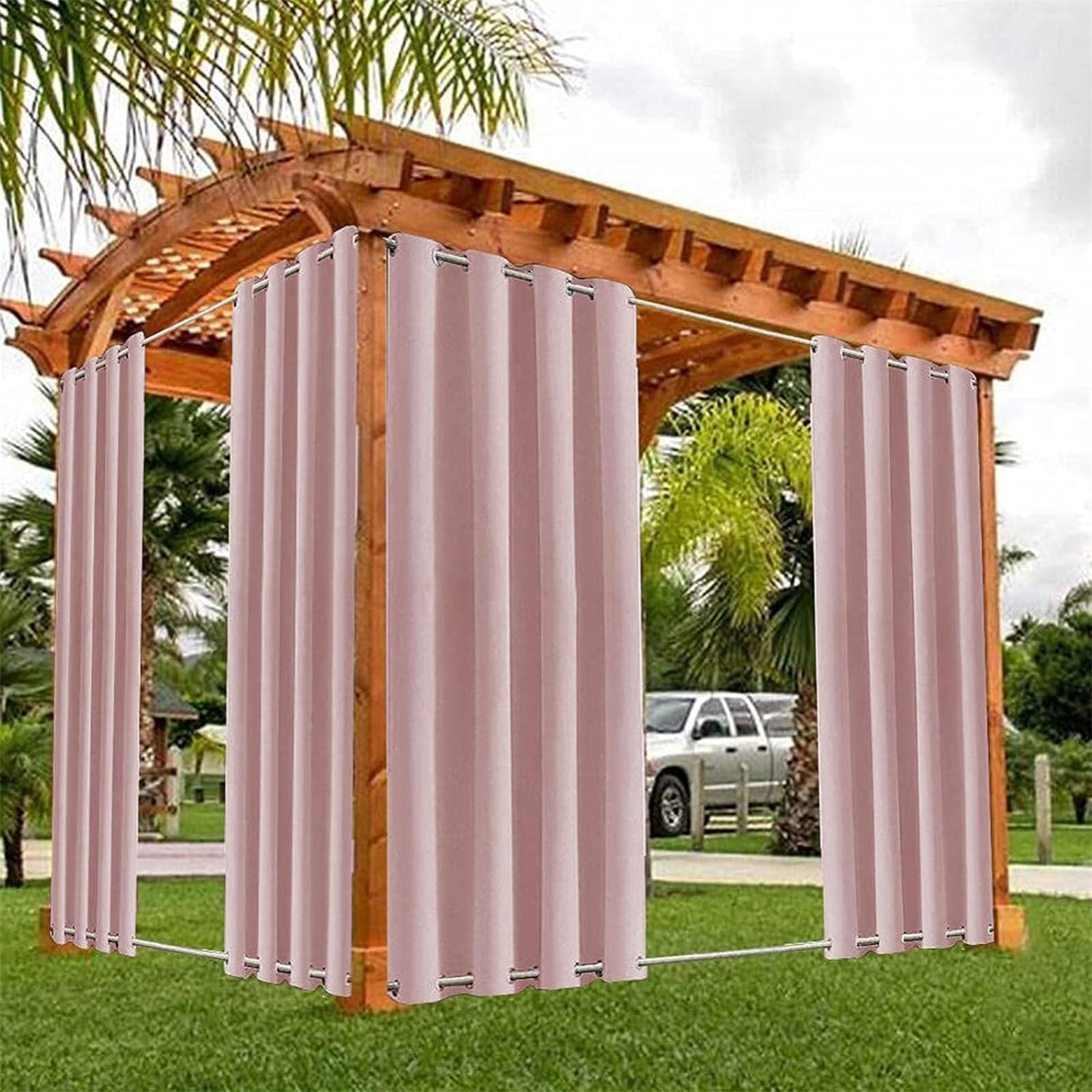 Rideau de jardin occultant anti-UV rose pour créer un cocon sur votre terrasse