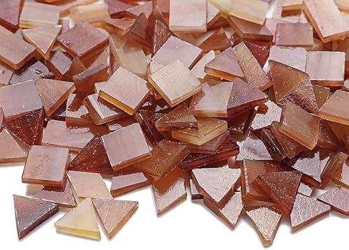 Vista 22 de Lanyani Azulejos de mosaico de vidrio para manualidades artísticas, 4 formas mixtas de vidrieras Tiffany, 200 piezas, Café