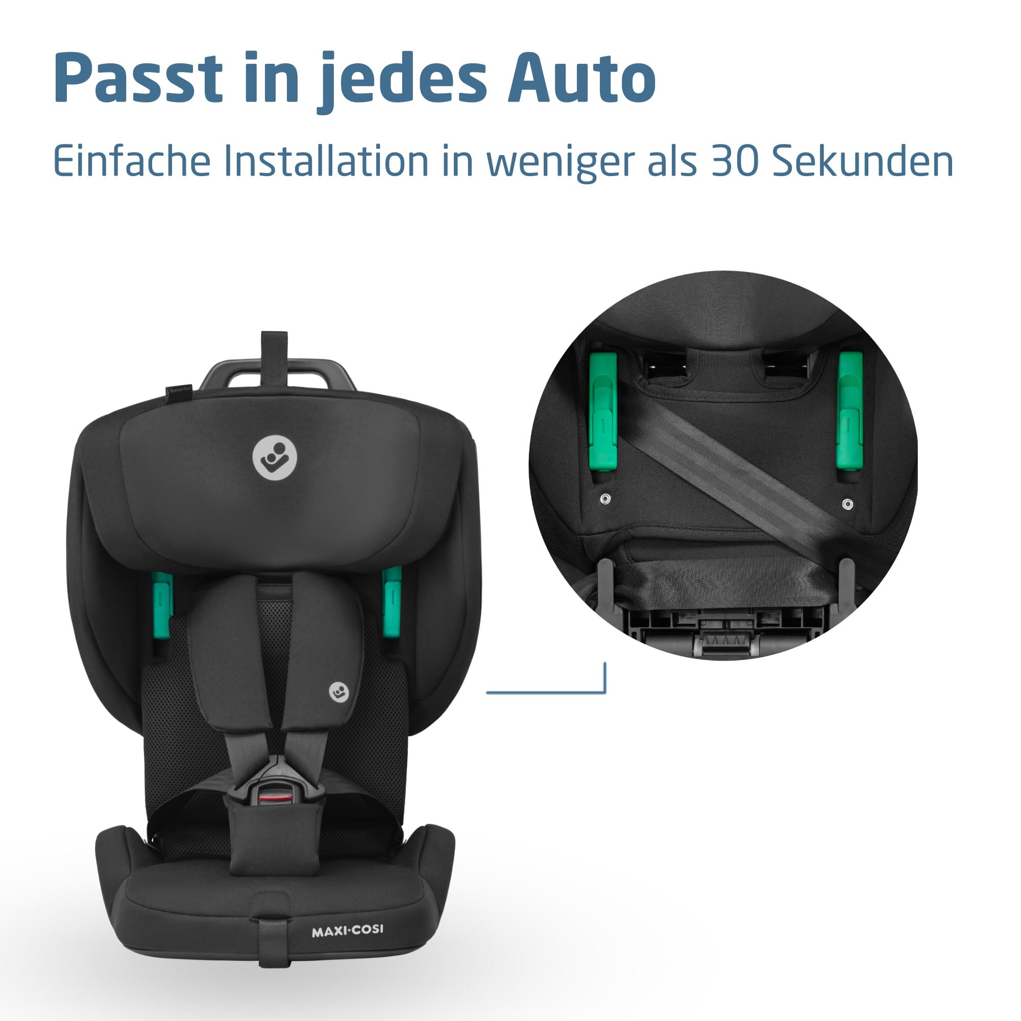 Maxi-Cosi Nomad Plus2, Klappbarer Kindersitz, 76-105 cm, Authentic Black | 15 Monate - 4 Jahre, Tragbarer Reiseautositz, Superkompakt & Leicht, Seitenaufprallschutz, Reisetasche Inklusive