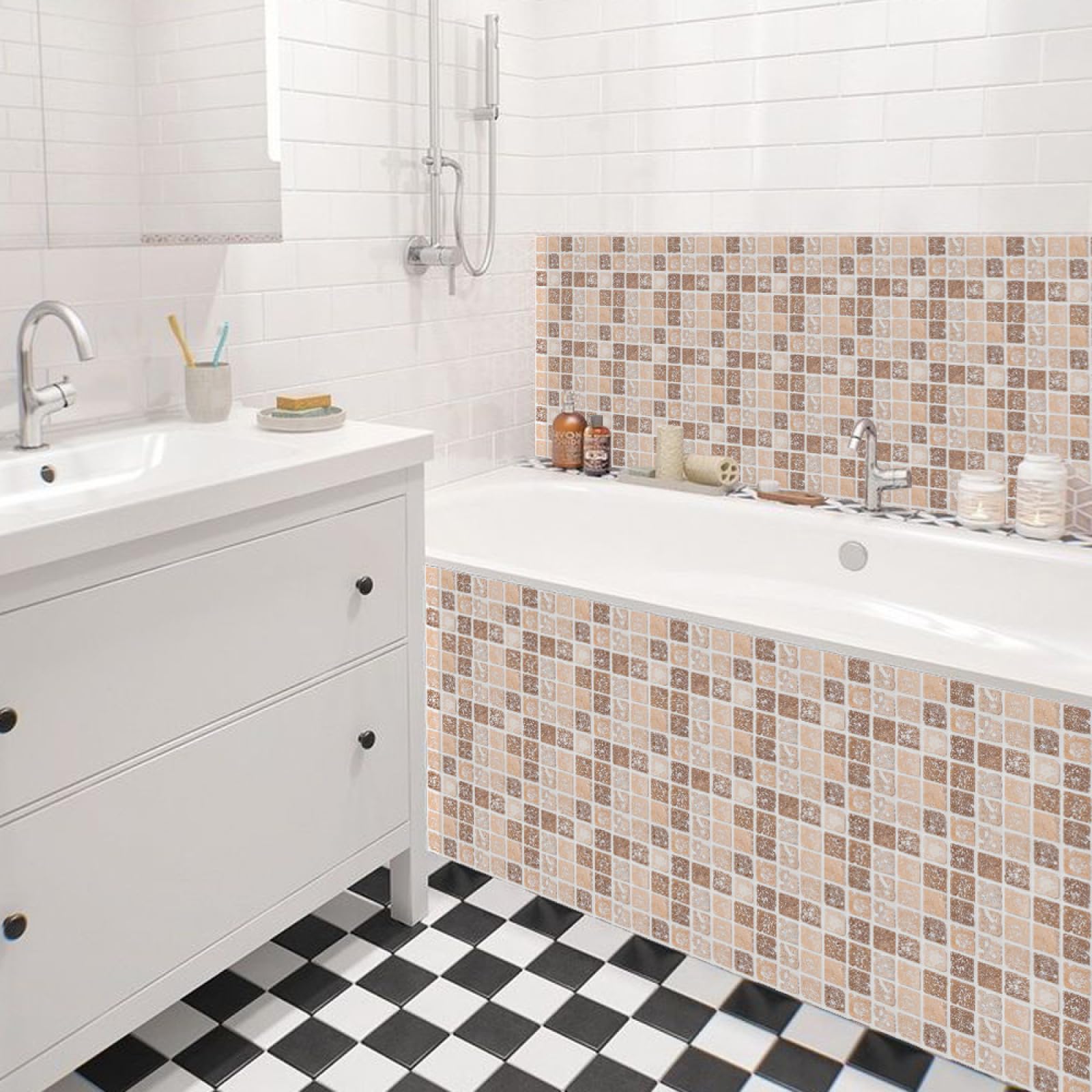 Piastrelle Adesive Cucina Modello Marrone Chiaro Pavimento pvc Adesivo Mobili Decorazioni Piastrelle Adesive Bagno Impermeabile Resistenza all'olio Mattonelle Adesive